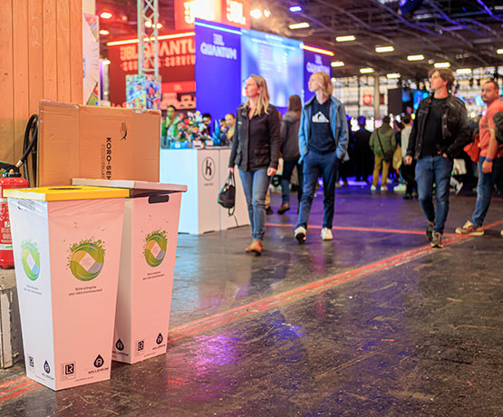 Image of waste sorting bins at a trade fair