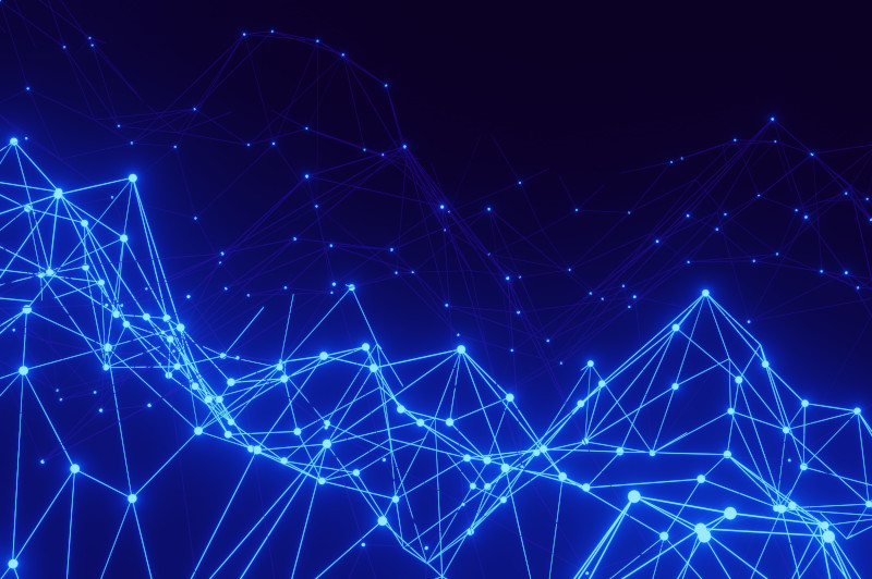Image montrant un réseau de points lumineux digitaux interconnectés