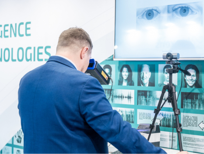 Biometric identity verification demonstration at TRUSTECH 2025 with iris analysis and identification solutions